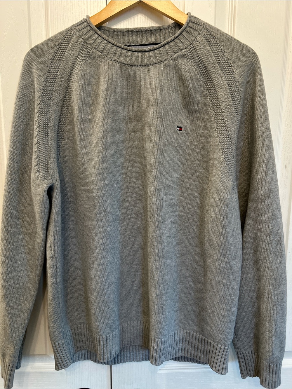 Tommy Hilfiger 100% Cotton Textured Raglan Crewneck/Rollneck Sweater Gray XL